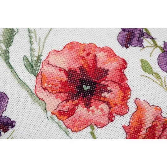 Kit de point de croix PANNA "Face de coussin. Coquelicots et Échinacées" PPD-7329