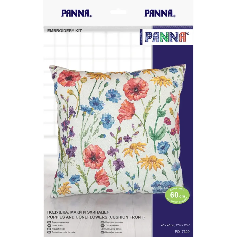 (D) Cross stitch kit PANNA "Cushion front. Poppies and Echinacea" PPD-7329