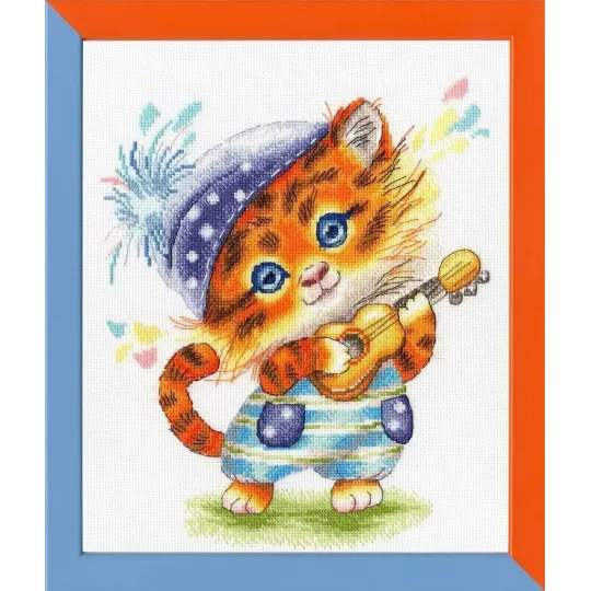 (Discontinued) Cross stitch kit "Tiger-guitarist" 22.3 × 18.3 cm S/VK068