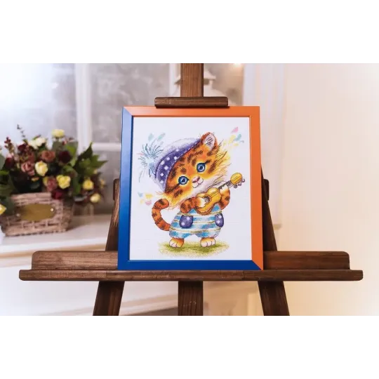 (Nebegaminama) Kryželiu siuvinėjimo rinkinys "Tigras-gitaristas" 22.3 × 18.3 cm S/VK068