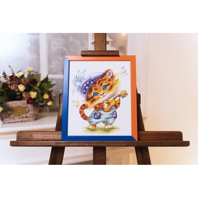 (Nebegaminama) Kryželiu siuvinėjimo rinkinys "Tigras-gitaristas" 22.3 × 18.3 cm S/VK068