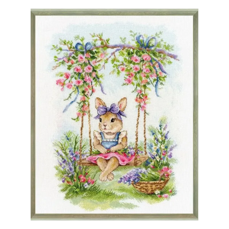 Kreuzstich-Set "Hase auf Schaukel" 27,3 x 37,7 cm S/VK088