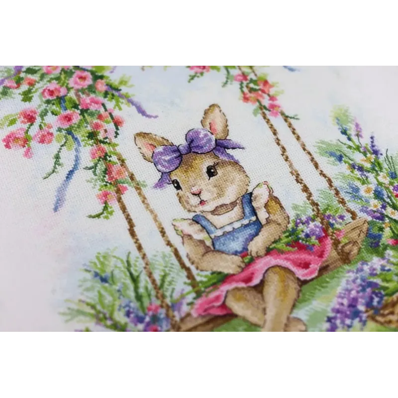 Cross stitch kit "Bunny on a swing" 27.3 x 37.7 cm S/VK088