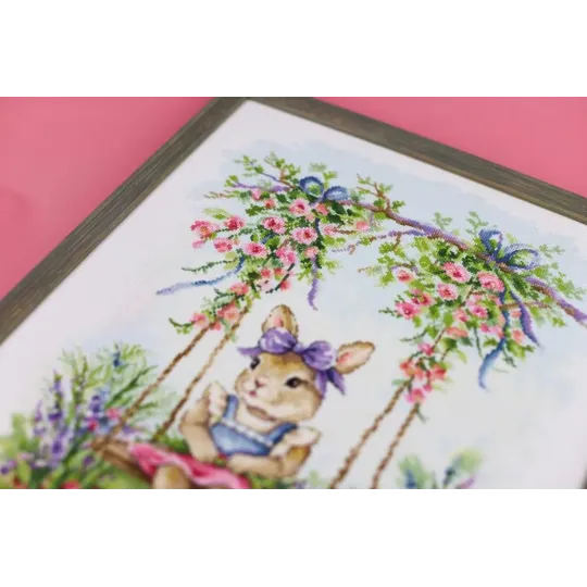 Kit point de croix "Lapin sur une balançoire" 27.3 x 37.7 cm S/VK088