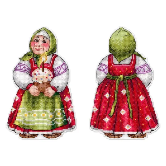 Набор для вышивания крестиком "Бабушка с пасхальным куличом" 16*10 см SR-1354