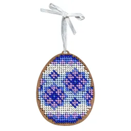 Cross-stich on wooden base"Lilac patterns. Egg" 8*6 cm SO-187