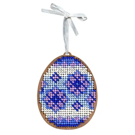 Cross-stich on wooden base"Lilac patterns. Egg" 8*6 cm SO-187