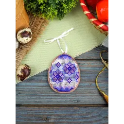 Cross-stich on wooden base"Lilac patterns. Egg" 8*6 cm SO-187