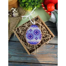 Cross-stich on wooden base"Lilac patterns. Egg" 8*6 cm SO-187