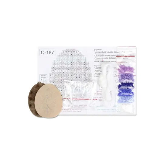 Cross-stich on wooden base"Lilac patterns. Egg" 8*6 cm SO-187