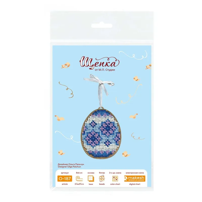 Вышивка крестом на деревянной основе "Сиреневые узоры. Яйцо" 8*6 см SO-187