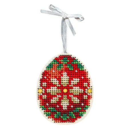 Cross-stich on wooden base"Red and gold egg" 8*6 cm SO-184