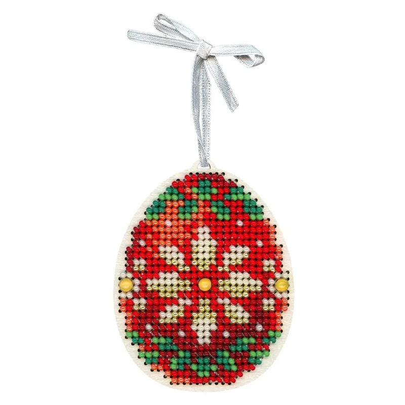 Kreuzstich auf Holzbasis "Rotes und goldenes Ei" 8*6 cm SO-184