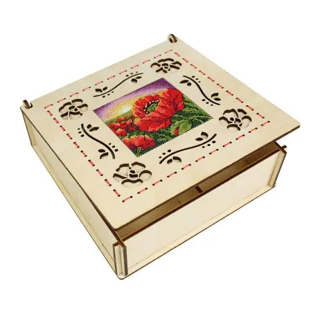 Cross-stich on wooden base "Box. Poppies" 7*20*20 cm SO-164