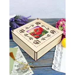 Cross-stich on wooden base "Box. Poppies" 7*20*20 cm SO-164