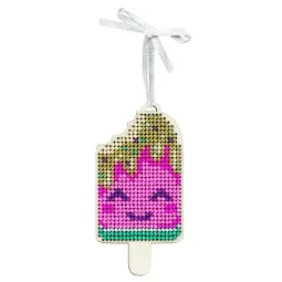 Point de croix sur base en bois "Happy Ice Cream" 9*5 cm SO-162