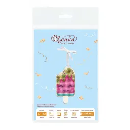 Cross-stich on wooden base"Happy Ice Cream" 9*5 cm SO-162