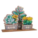 Cross-stich on wooden base"Succulent garden" 14*20*7 cm SO-160