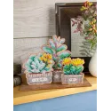 Cross-stich on wooden base"Succulent garden" 14*20*7 cm SO-160
