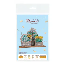 Cross-stich on wooden base"Succulent garden" 14*20*7 cm SO-160