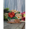 Cross-stich on wooden base"Primroses in a pot" 10*12*5 cm SO-159