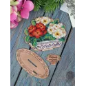 Cross-stich on wooden base"Primroses in a pot" 10*12*5 cm SO-159