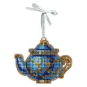Cross-stich on wooden base"An elegant tea set. Teapot" 8*10 cm SO-154