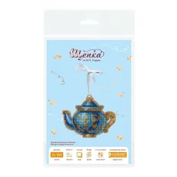 Cross-stich on wooden base"An elegant tea set. Teapot" 8*10 cm SO-154