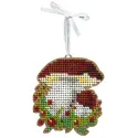 Cross-stich on wooden base "Christmas tree decoration. Porcini mushroom" 8*7 cm SO-149