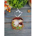 Cross-stich on wooden base "Christmas tree decoration. Porcini mushroom" 8*7 cm SO-149
