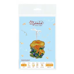 Cross-stich on wooden base "Christmas tree decoration. Chanterelle mush" 8*6 cm SO-148