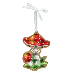 Cross-stich on wooden base "Christmas tree decoration. Little fly agari" 7*5 cm SO-147