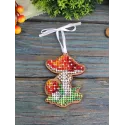 Point de croix sur base en bois "Décoration de sapin de Noël. Petite mouche " 7*5 cm SO-147