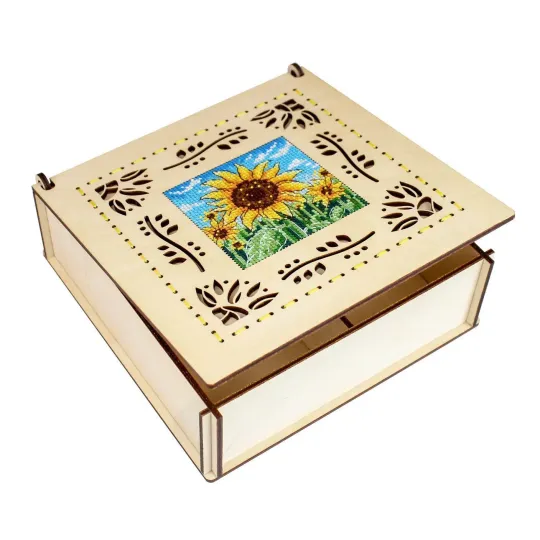 Cross-stich on wooden base"Box. Sunflower" 7*20*20 cm SO-146