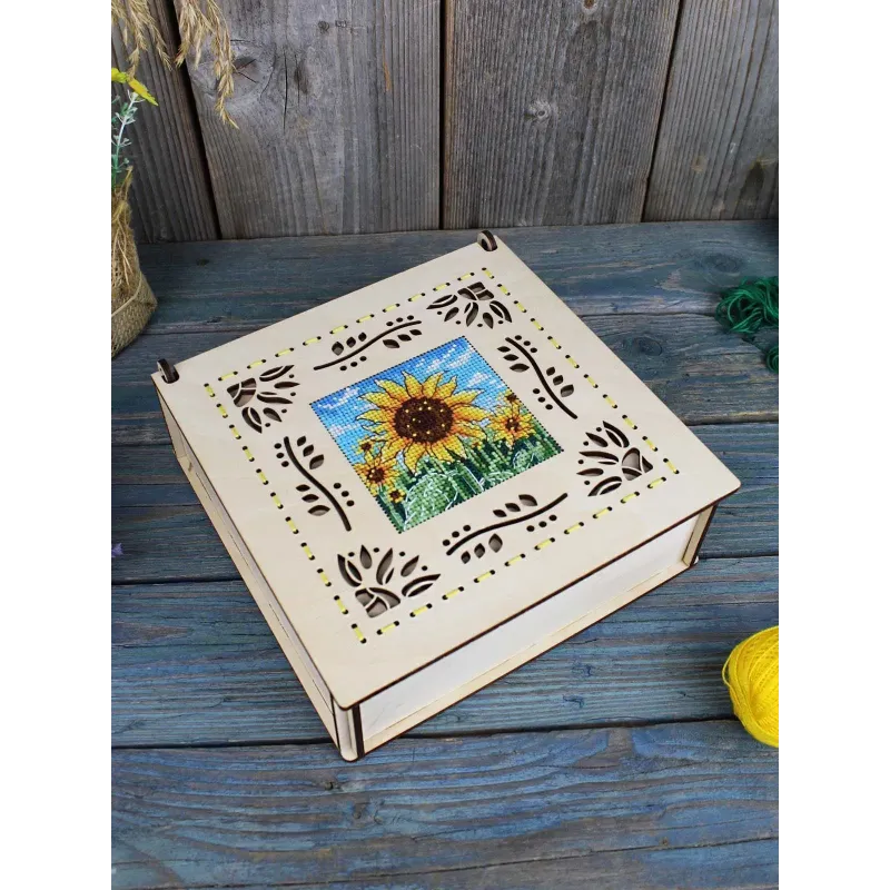 Cross-stich on wooden base"Box. Sunflower" 7*20*20 cm SO-146