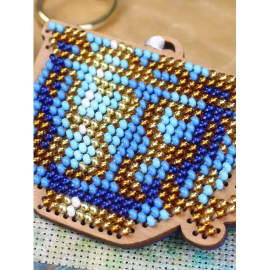 Cross-stich on wooden base"An elegant tea set. A cup" 5*8 cm SO-144