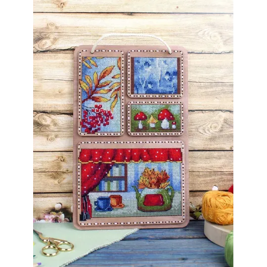 Kreuzstich auf Holzbasis "Herbstcollage" 26*17 cm SO-126