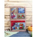 Cross-stich on wooden base "Autumn collage" 26*17 cm SO-126