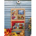 Cross-stich on wooden base "Autumn collage" 26*17 cm SO-126