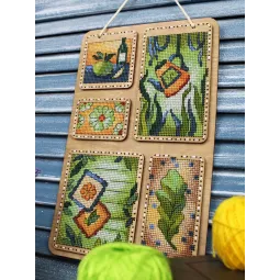 Cross-stich on wooden base "Summer collage" 26*17 cm SO-125