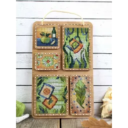 Cross-stich on wooden base "Summer collage" 26*17 cm SO-125