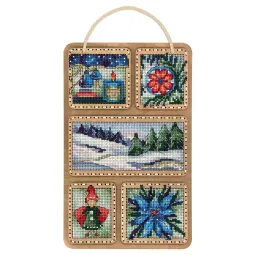 Cross-stich on wooden base "Winter collage" 26*17 cm SO-124