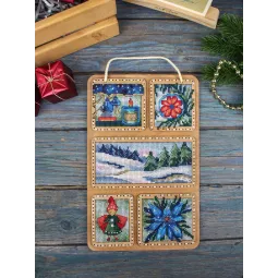 Cross-stich on wooden base "Winter collage" 26*17 cm SO-124