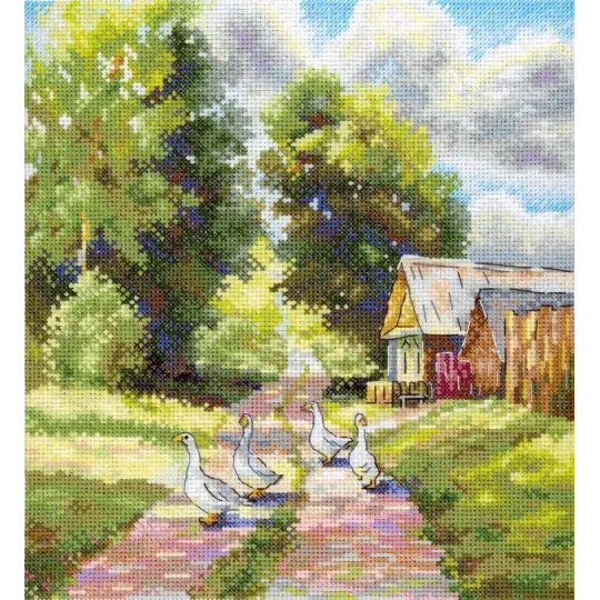 Kryželiu siuvinėjimo rinkinys "Kaimo kelyje" 22*20 cm SNV-1001