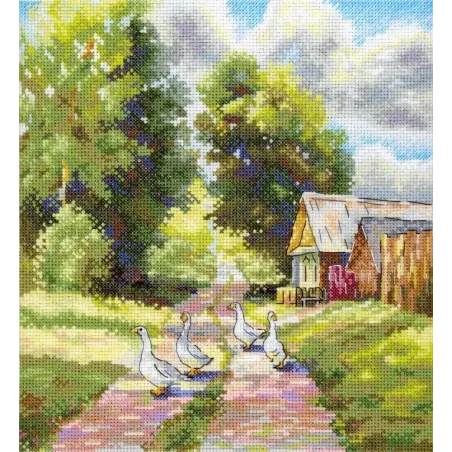 Kryželiu siuvinėjimo rinkinys "Kaimo kelyje" 22*20 cm SNV-1001