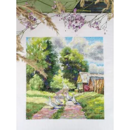 Kryželiu siuvinėjimo rinkinys "Kaimo kelyje" 22*20 cm SNV-1001