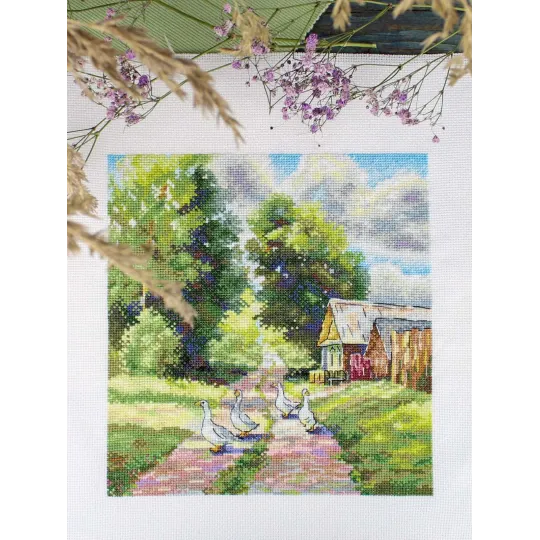 Kryželiu siuvinėjimo rinkinys "Kaimo kelyje" 22*20 cm SNV-1001