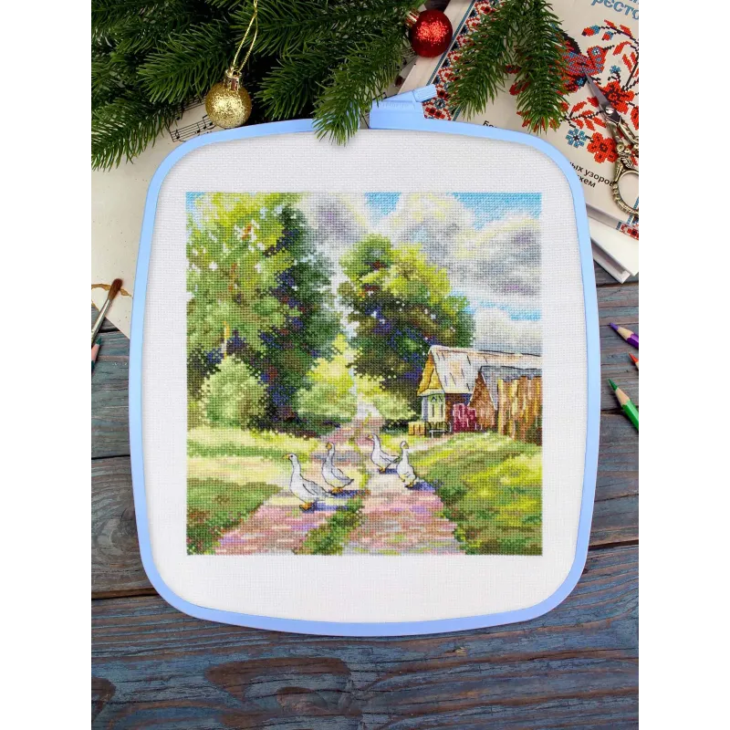 Kryželiu siuvinėjimo rinkinys "Kaimo kelyje" 22*20 cm SNV-1001