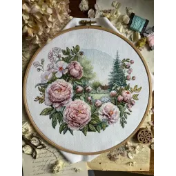 Kreuzstich-Set "Pfingstrosenzärtlichkeit" 25 x 21 cm SANP-79