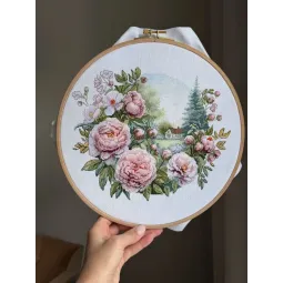 Kryželiu siuvinėjimo rinkinys "Bijūnų švelnumas" 25 x 21 cm SANP-79